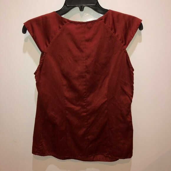 The Limited Womens Small Rust Red Satin Flutter Sleeveless Pleated Top Blouse S - Picture 5 of 7